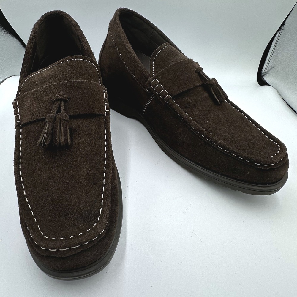Calto G61211 Mens Brown Suede 3 in Elevator Loafers Contrast Stitch Size 10 READ